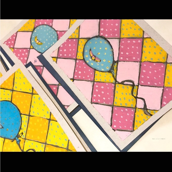 Set of 6 Cards. Balloon Designs. Blank Inside. Handpainted. Framable, NWT - Picture 5 of 9